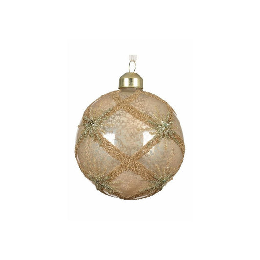 Pearl with Check Stripes & Stars Bauble 10cm