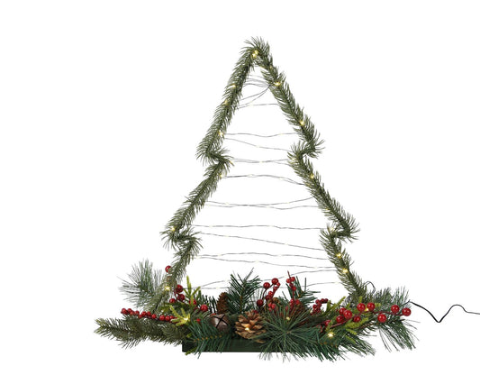 LED Tree Shaped Tablepiece with Red Berries & Pinecones