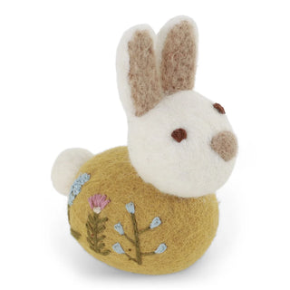 Sitting Bunny With Flower Embroidery Hanging Decoration - Ochre