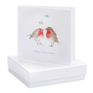 Boxed Earring Card Robins Happy Christmas