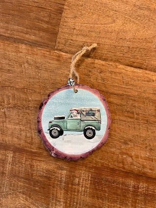 Christmas Farm Hanging Decoration - Sheep with Landrover