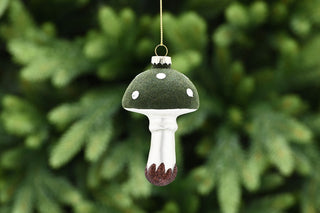 Glass Forest Green Mushroom Hanging Decoration