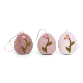 Eggs with Embroidery Tulip Hanging Decoration - Set of 3