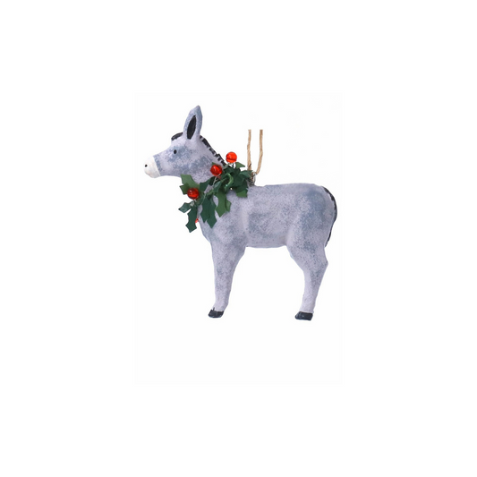 Donkey with Holly Wreath Tree Decoration