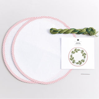 Round Placemat with Pine Branches Embroidery Kit 2 Pieces