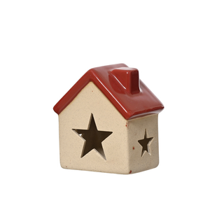 Off White Porcelain House with Star Christmas Decoration