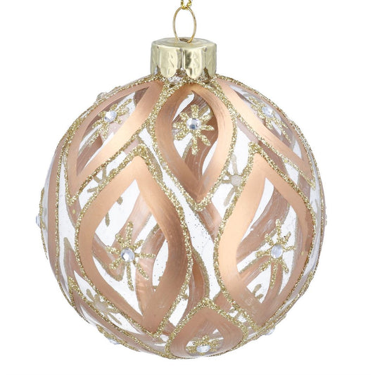 Gold Peacock Pattern Clear Glass Bauble