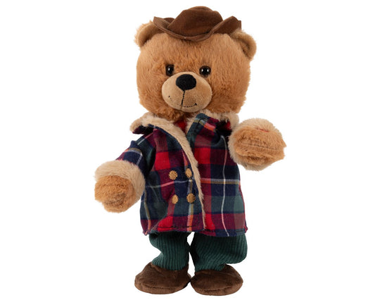 Dancing Bear in Red Checked Coat Christmas Decoration
