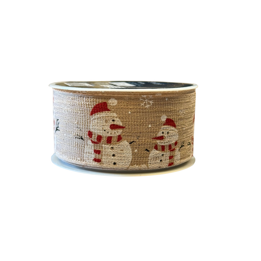 Natural with Snowmen Ribbon 2m