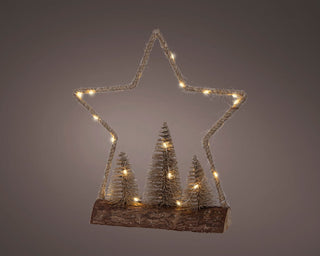 Micro LED Jute Star with Trees on Log Base