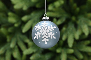 Matt Grey with White Glitter Snowflake Glass Bauble