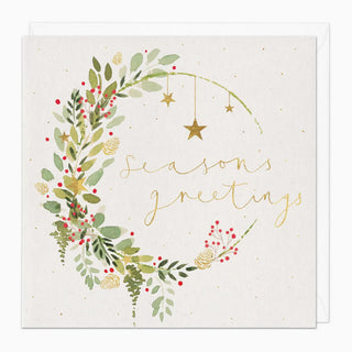 Watercolour Golden Wreath Christmas Card