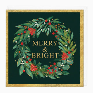 Green & Gold Merry & Bright Christmas Card