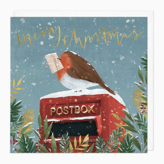 Postbox Robin Christmas Card