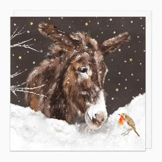 Donkey & Robin In The Snow Christmas Card