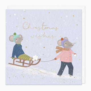 Mini Mice Sledging Christmas Card