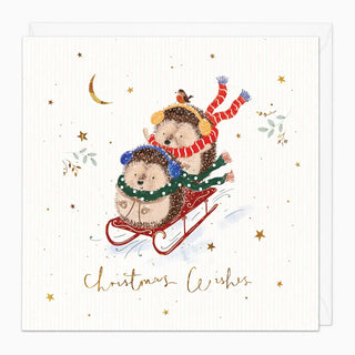 Sledging Hedgehogs Christmas Card