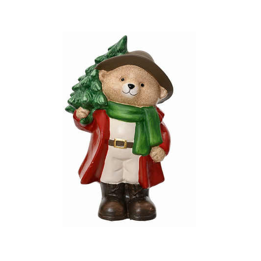 Bear in Red Coat with Christmas Tree Christmas Decoration