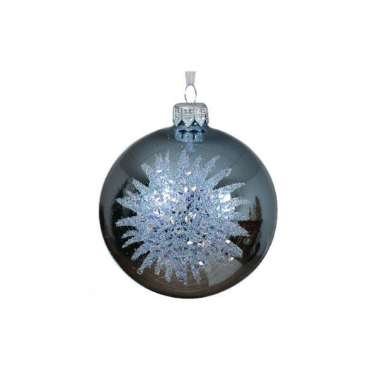 Blue Ice Glitter Burst Round Bauble