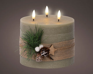 LED Green Triple Flame Candle with Pinecone Foilage