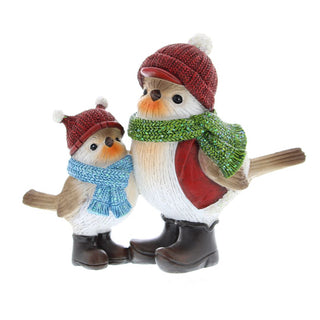 Two Robins with Wooly Hats Resin Ornament