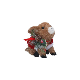 Bristle Pig with Santa Coat and Holly Ornament