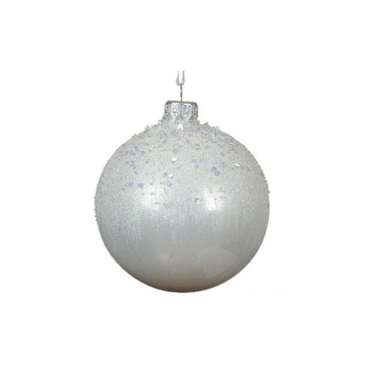 Winter White Glitter Top Round Bauble
