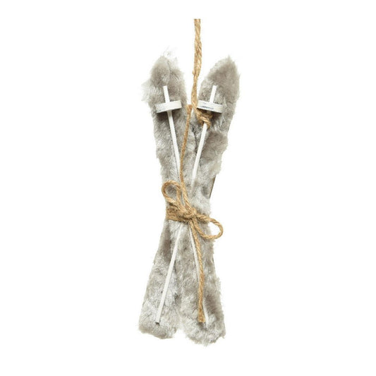 Grey Fur Skis Tree Decoration