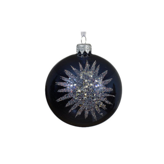 Night Blue Glitter Burst Round Bauble