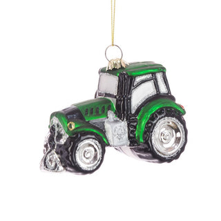 Glass Green Tractor Hanging Decoration 