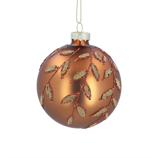 Matt Orange with Gold Beaded Leaf Spiral Glass Bauble