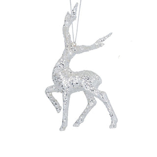 Silver Glitter Glass Stag Tree Decoration
