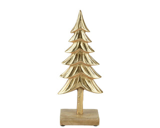 Gold Metal Christmas Tree with Mangowood Base Decoration Sml