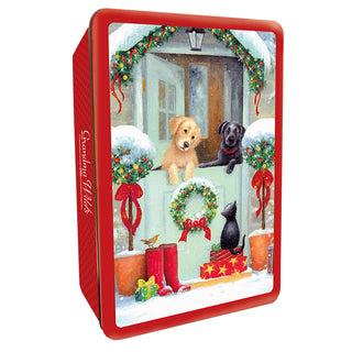 Embossed Puppies At The Door Tin