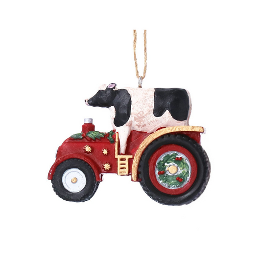 Fresian Cow in Tractor Tree Decoration