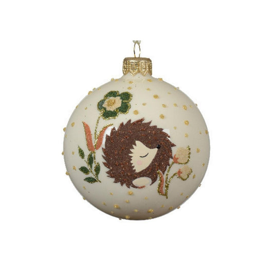 Forest Hedgehog Cream Round Bauble