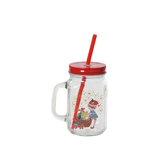 Elf with Santa's Sack Drinking Jar