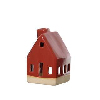 Red Porcelain House with Narrow Windows Christmas Decoration