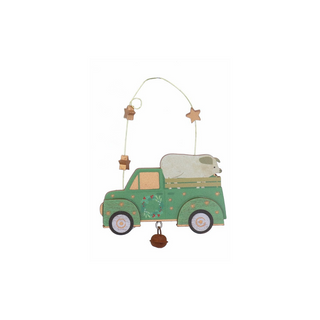 Pig In Truck Wooden Tree Decoration