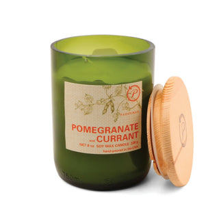 Green Recycled Glass Candle - Pomegranate + Currant