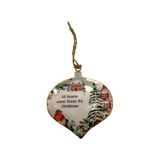 All Hearts Come Home For Christmas Metal Heart Tree Decoration