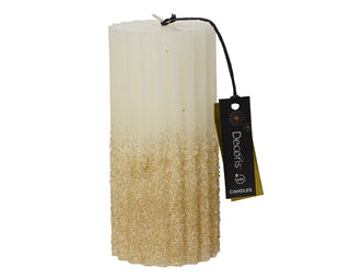 Wool White with Gold Glitter Pillar Candle 15cm