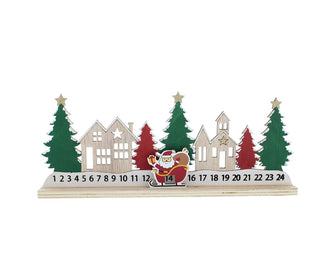 Red & Green Wooden Advent With Santa Sleigh