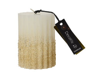 Wool White with Gold Glitter Pillar Candle 10cm