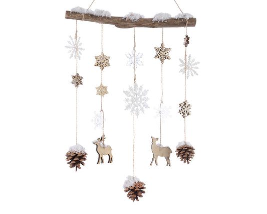 Reindeer, Pinecones & Snowflake Hanging Branch Decoration