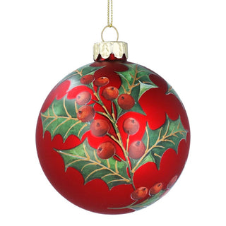 Matt Red Holly Glass Bauble