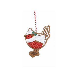Resin Dressed White Gingerbread Robin Hanging Decoration