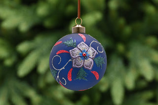 Indigo Pink Fabric Flower Glass Bauble