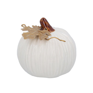 White Mini Pumpkin with Gold Leaf Ornament