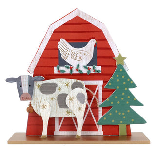 Wooden Red Barn with Animals Ornament